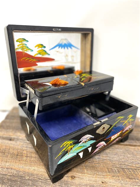 vintage metal jewelry box japan|antique japanese jewelry music box.